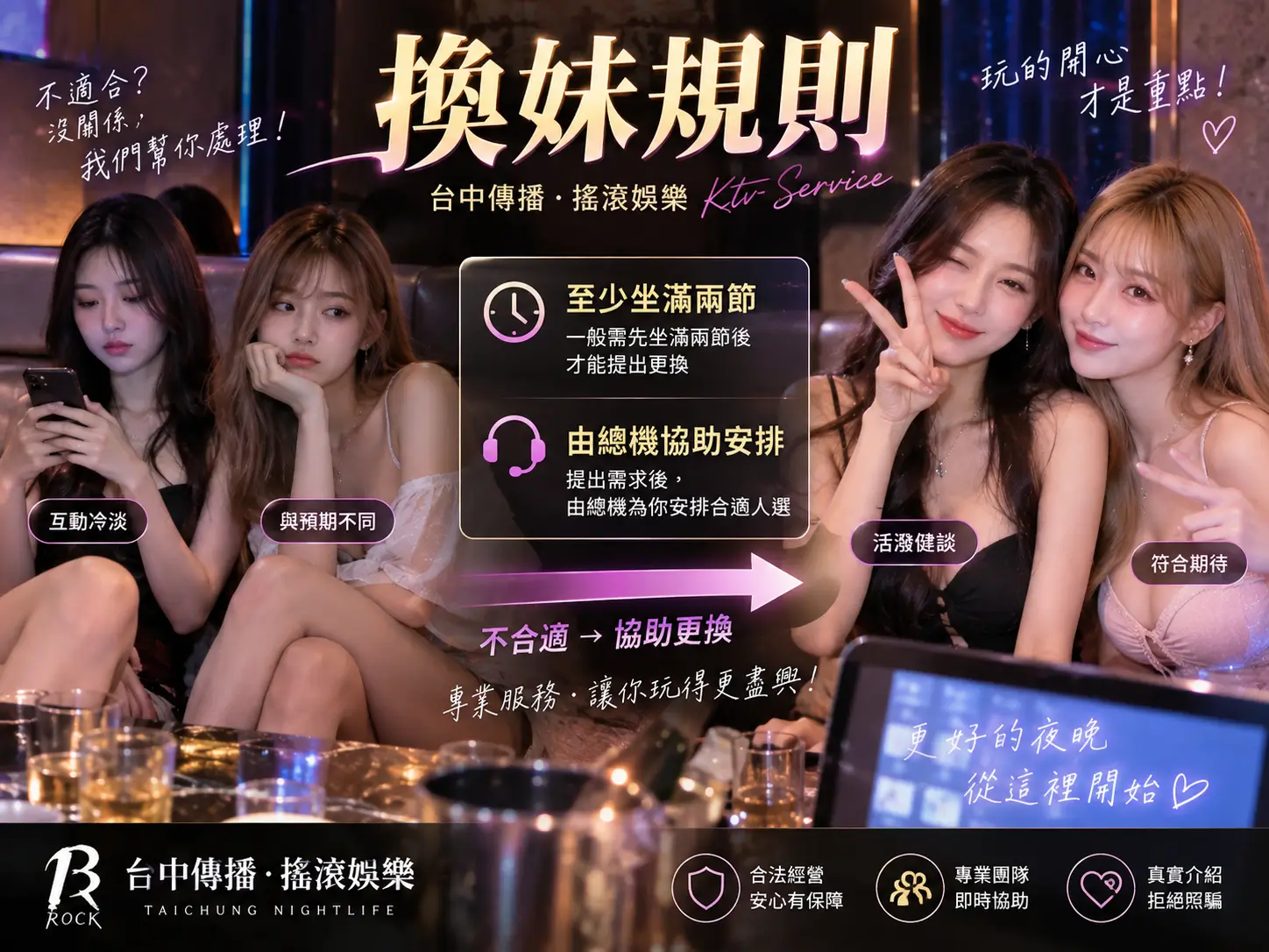 台中傳播換妹規則｜至少坐滿兩節後由總機協助更換