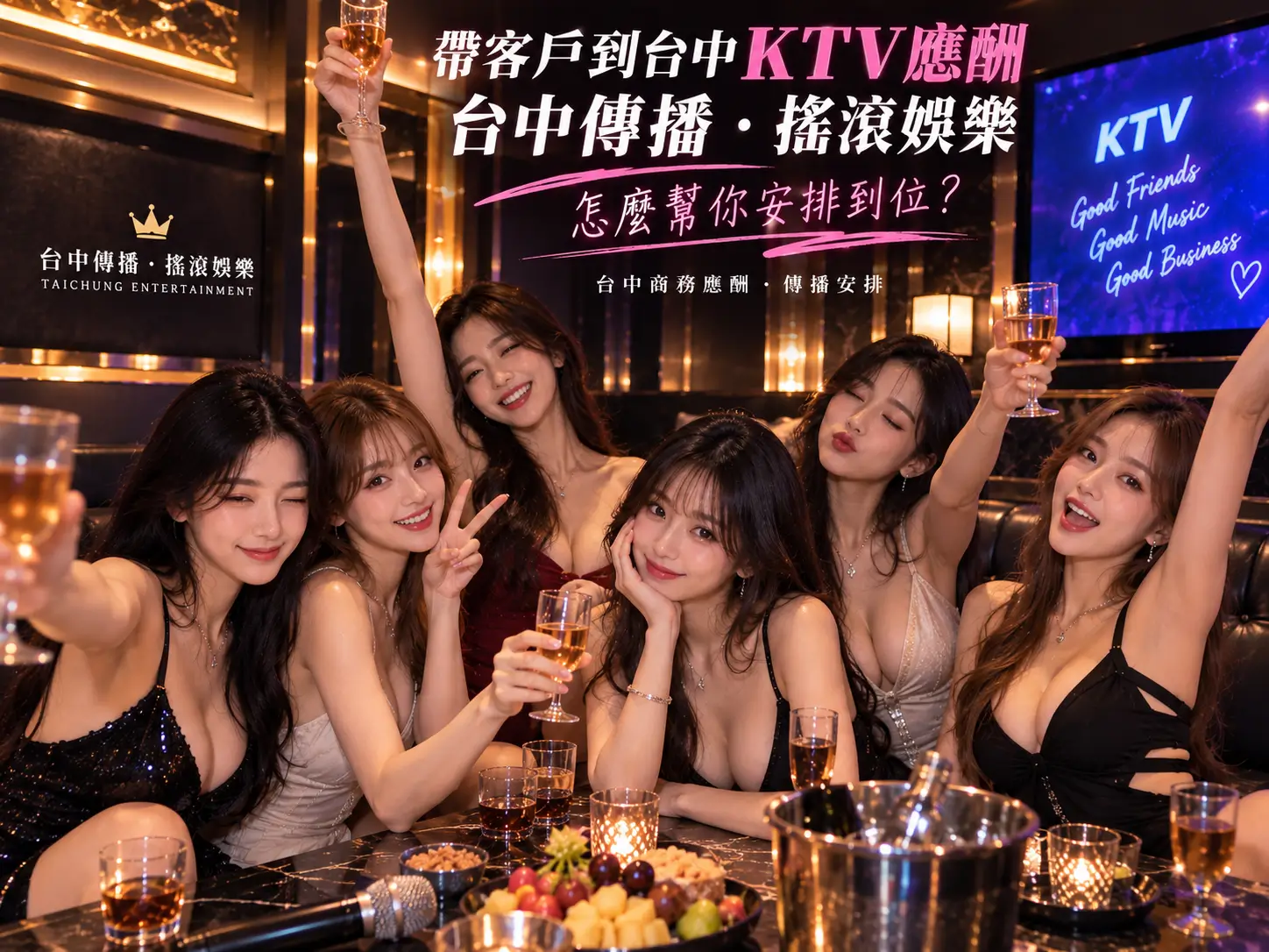 台中商務應酬傳播安排|台中傳播.搖滾娛樂六位女生KTV包廂狂歡